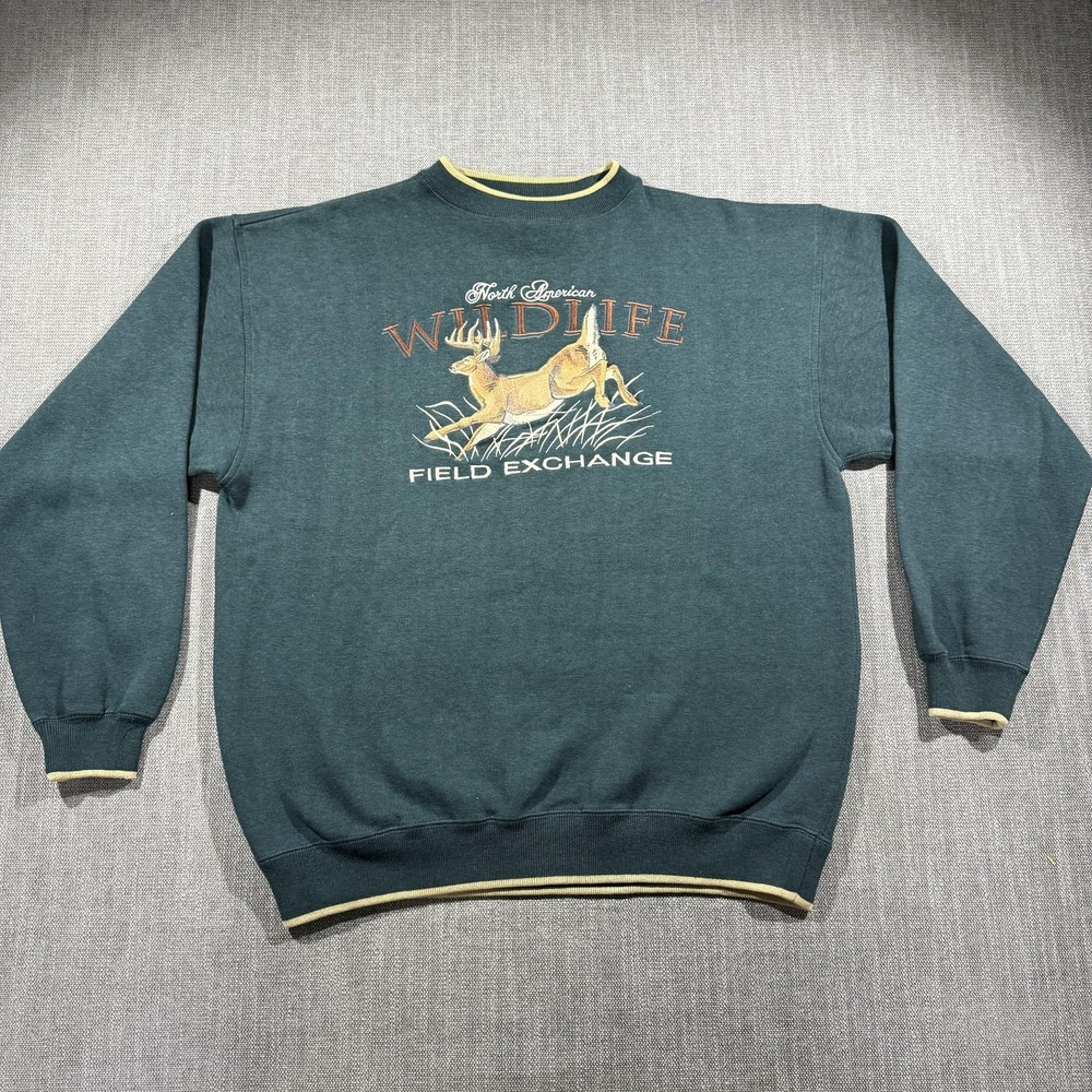 Danaggers Sweatshirt Mens Large Green Wildlife Deer Graphic Pullover Fleece